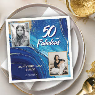 50 and Fabulous Marble Glitter 2 Photo Birthday Napkin
