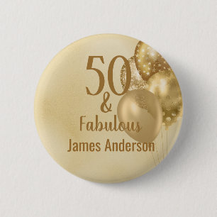 50 and Fabulous Mens Birthday Invitation 6 Cm Round Badge