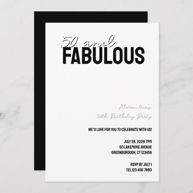50 and Fabulous Minimal 50th Birthday Party Invitation (Front/Back)