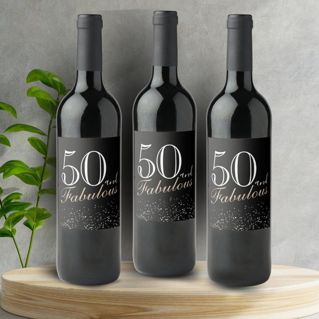 50 and Fabulous Modern and Elegant Black Birthday Wine Label (Creator Uploaded)