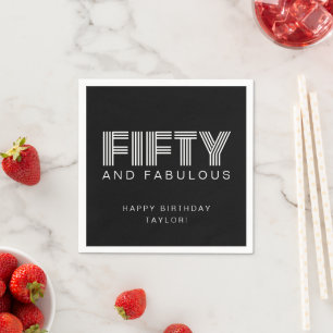 50 and Fabulous Modern Black Birthday Party  Napkin