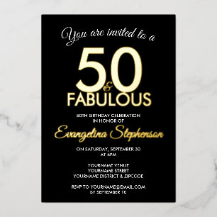 50 and Fabulous Modern Black Gold 50th Birthday 