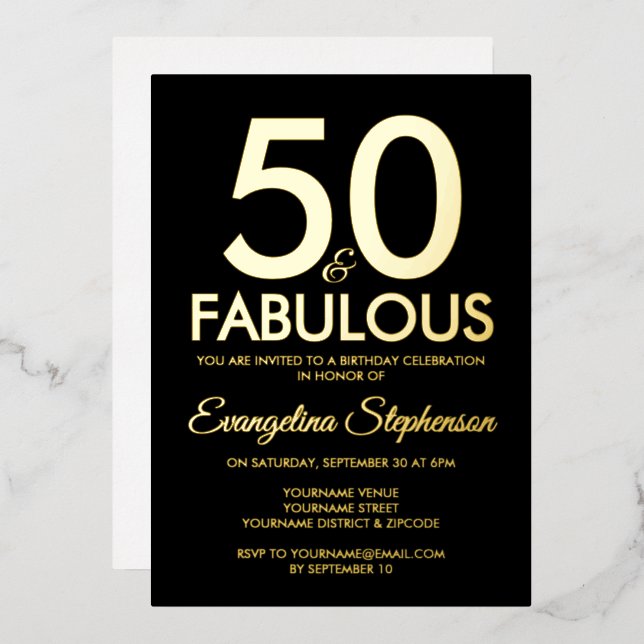 50 and Fabulous Modern Black Gold 50th Birthday (Front/Back)