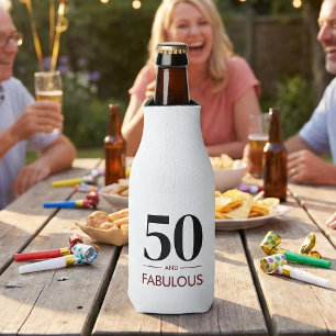 50 And Fabulous Modern Cherry Wine Birthday Saying Bottle Cooler