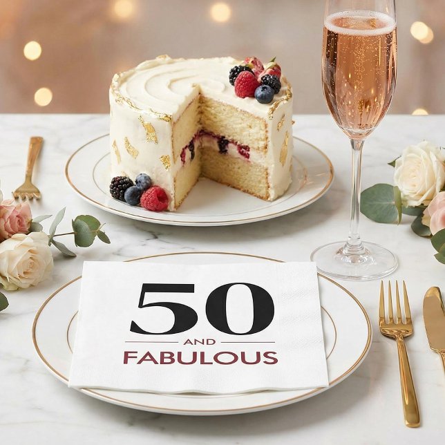 50 And Fabulous Modern Cherry Wine Birthday Saying Napkin (Creator Uploaded)