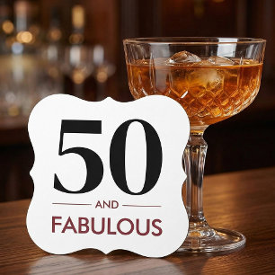 50 And Fabulous Modern Cherry Wine Birthday Saying Paper Coaster