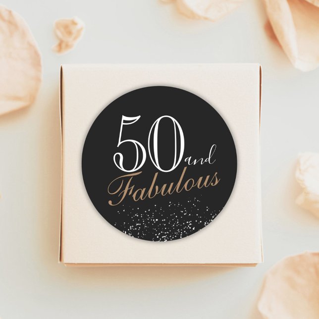 50 and Fabulous Modern Elegant Black Birthday Classic Round Sticker (Creator Uploaded)