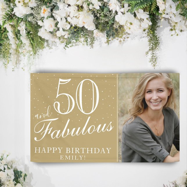 50 and Fabulous Modern Golden 50th Birthday Photo Banner (Creator Uploaded)