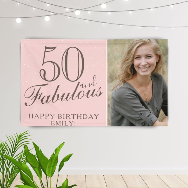 50 and Fabulous Modern Pink 50th Birthday Photo Banner (Creator Uploaded)