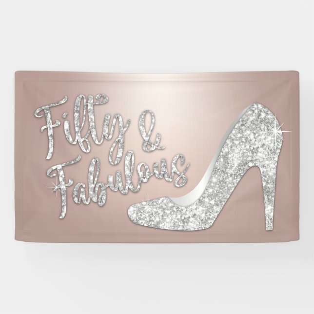 50 and Fabulous Modern Rose Gold 50th Birthday Banner (Horizontal)