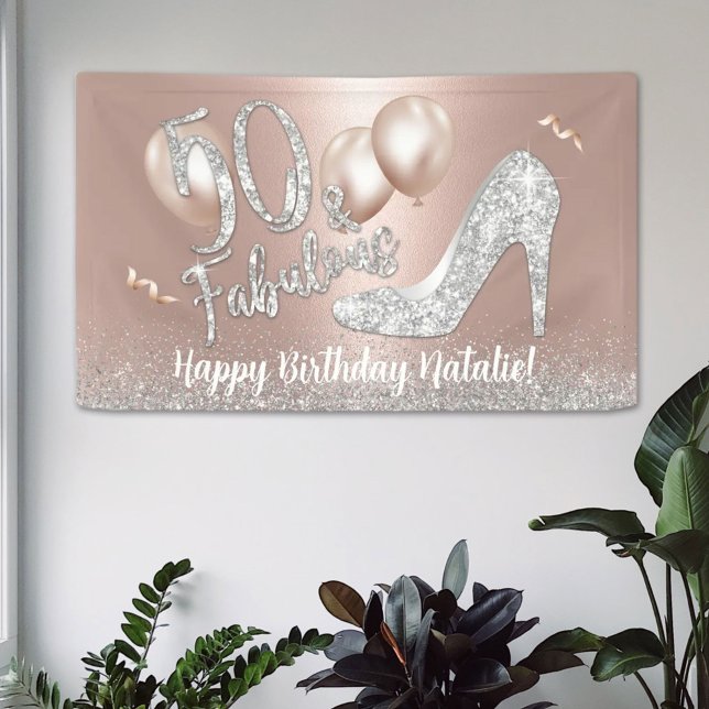 50 and Fabulous Modern Rose Gold 50th Birthday  Banner (Creator Uploaded)