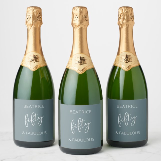 50 and Fabulous Modern Script  Sparkling Wine Label (Bottles)