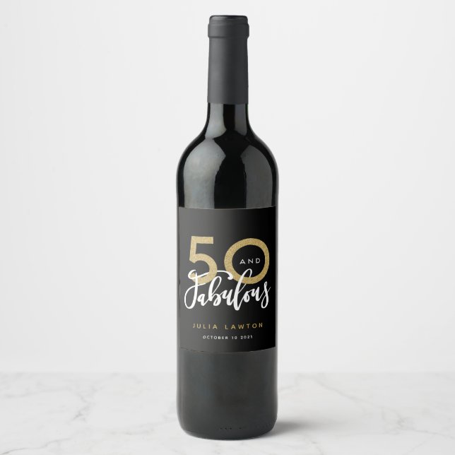 50 and fabulous modern stylish party wine label (Front)