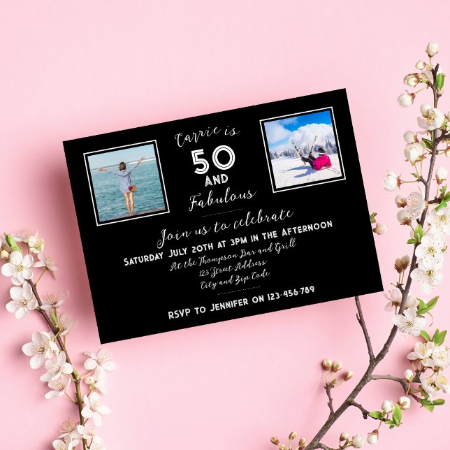 50 and Fabulous Modern Typography Black and White  Invitation (Creator Uploaded)