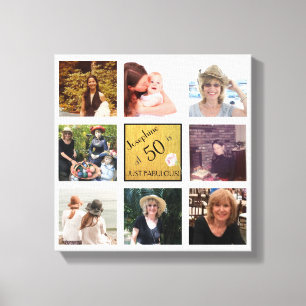 50 and Fabulous Name 8 Photo Collage Keepsake Canvas Print