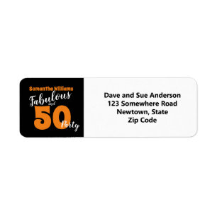 50 and Fabulous Orange Birthday Return Address Label