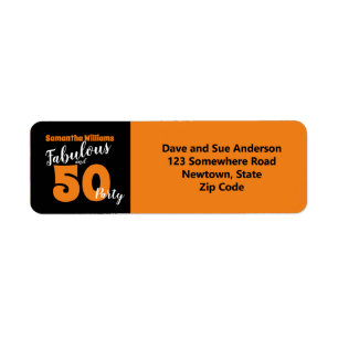 50 and Fabulous Orange Fireworks Birthday Return Address Label