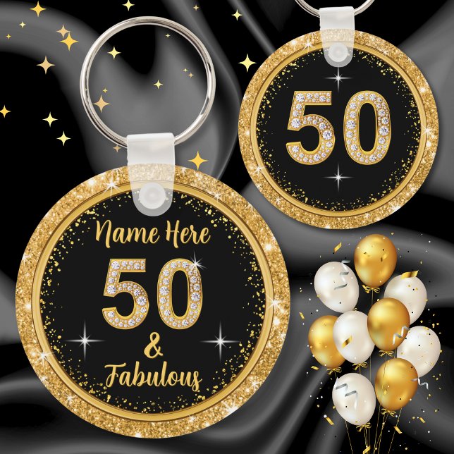 50 and Fabulous Party Favours, Personalised Key Ring (Fifty & Fabulous. 50th birthday party favors for adults. Elegant 50th birthday favors, personalized.)
