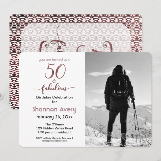 50 and Fabulous Party with Faux Rose Gold & Photo Invitation (Front/Back)