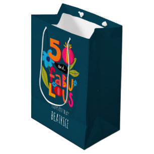 50 and Fabulous Personalised Birthday Typography Medium Gift Bag
