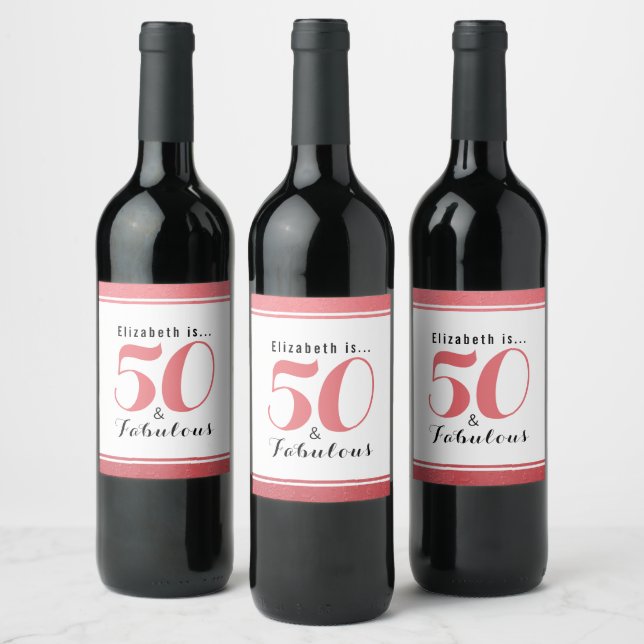 50 and Fabulous Personalised Name Modern Wine Label (Bottles)