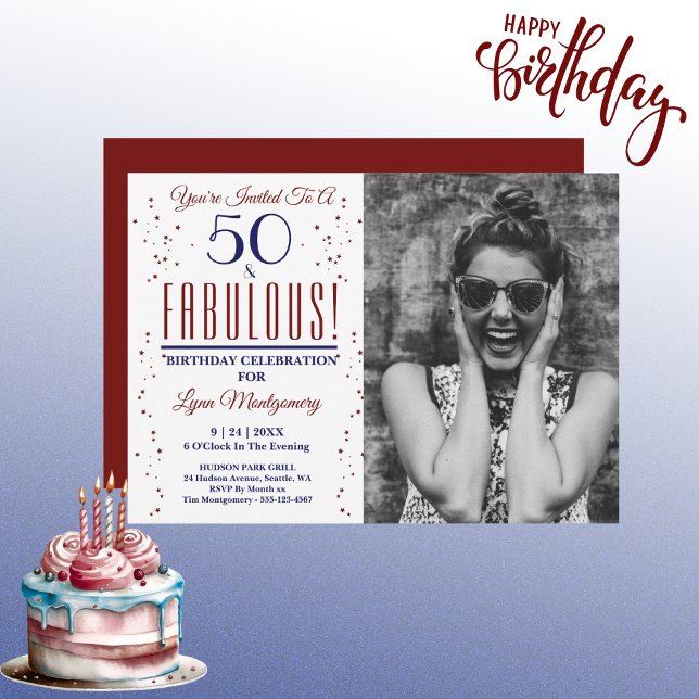50 and Fabulous Photo 50th Birthday Party Invitation (50 and Fabulous Photo 50th Birthday Party)
