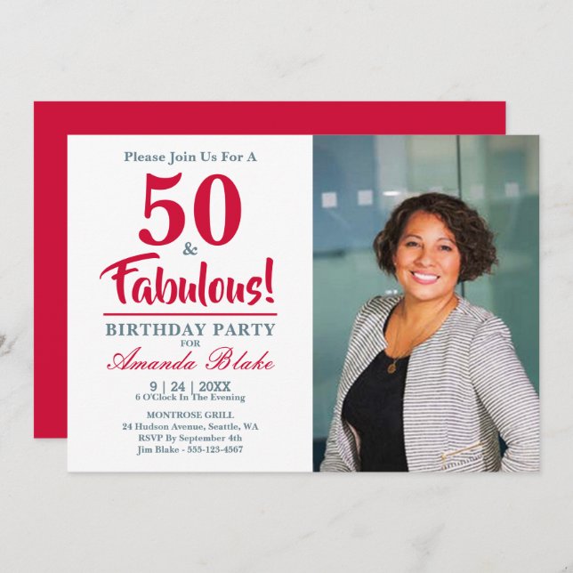 50 and Fabulous! Photo 50th Birthday Party Invite (Front/Back)