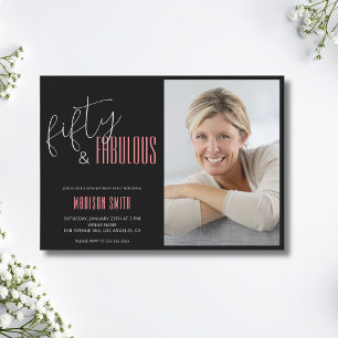 50 and Fabulous Photo Black and Pink 50th Birthday Invitation