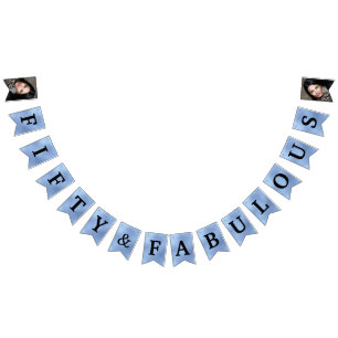 50 and Fabulous Photo Dusty Blue Foil Bunting
