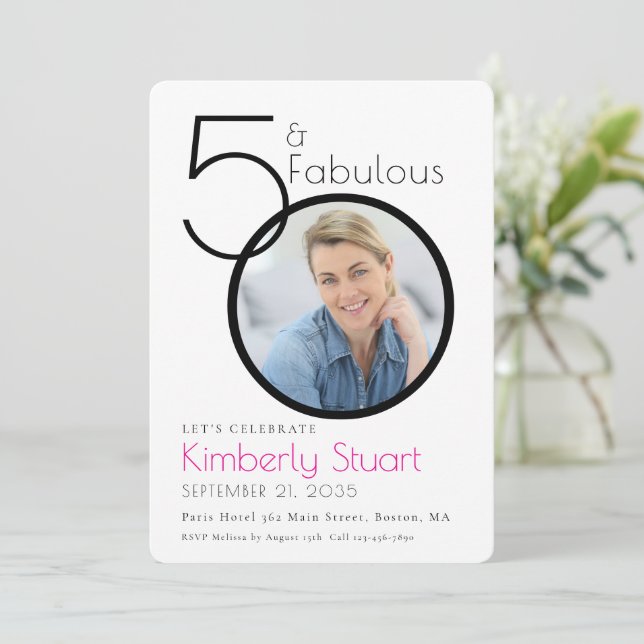 50 and Fabulous Photo Pink 50th Birthday Party Invitation (Standing Front)