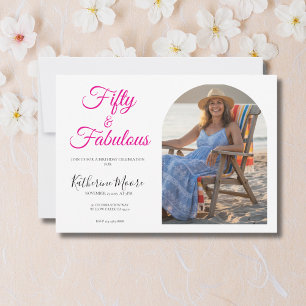 50 and Fabulous Photo Pink 50th Birthday Party  Invitation