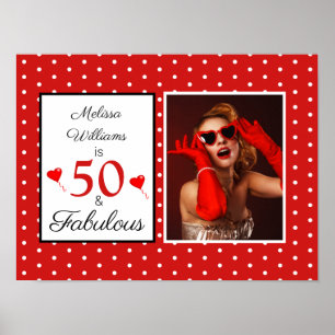 50 and Fabulous Photo Red 50th Birthday Red WH SM Poster