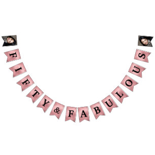 50 and Fabulous Photo Rose Gold Foil Bunting