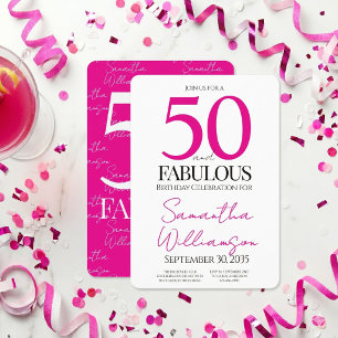 50 and Fabulous Pink 50th Birthday Elegant Invitation