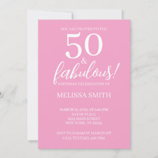 50 and fabulous Pink 50th birthday Invitation