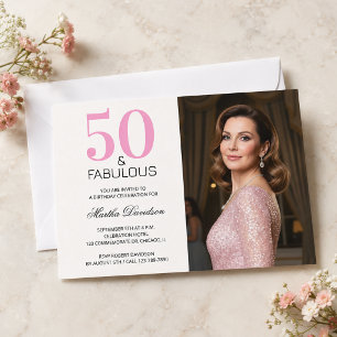 50 and Fabulous Pink 50th Birthday Invitation