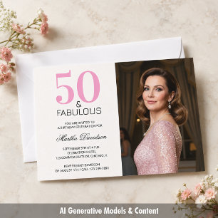 50 and Fabulous Pink 50th Birthday Invitation