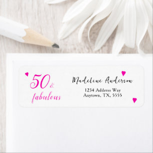 50 and fabulous pink 50th birthday Return Address  Return Address Label