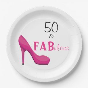 50 and Fabulous Pink and Black 50th Birthday Paper Plate