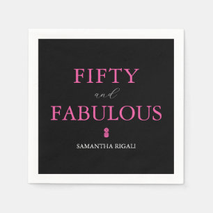 50 and Fabulous Pink and Black Birthday Napkin