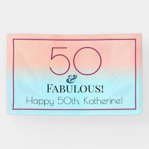 50 and Fabulous Pink and Blue Birthday Party Banner