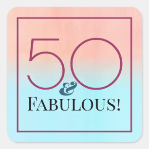 50 and Fabulous Pink and Blue Party Square Sticker