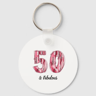 50 and Fabulous Pink and Leopard Brush Strokes Key Ring