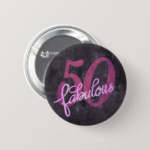 50 and Fabulous   Pink and Purple Jewel Tone Party 6 Cm Round Badge