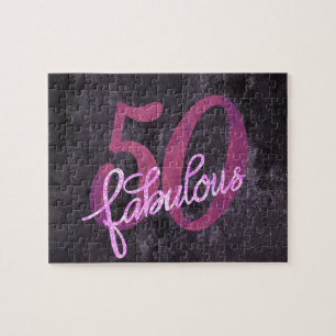 50 and Fabulous   Pink and Purple Jewel Tone Party Jigsaw Puzzle