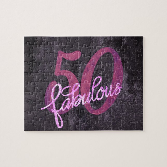 50 and Fabulous | Pink and Purple Jewel Tone Party Jigsaw Puzzle (Horizontal)