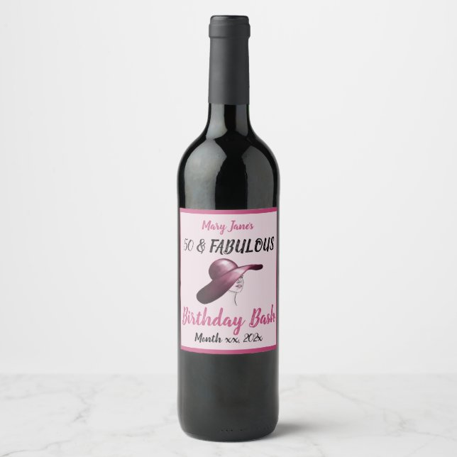 50 and Fabulous Pink Birthday Bash Wine Label (Front)