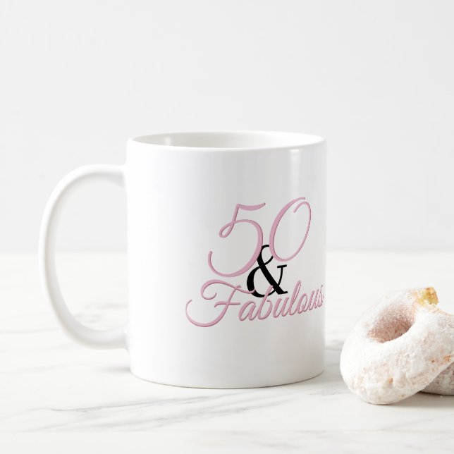 50 and fabulous | Pink Birthday Coffee Mug (With Donut)