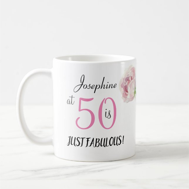 50 and Fabulous Pink Black Fiftieth Birthday Party Coffee Mug (Left)