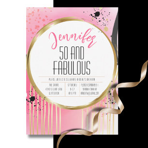 50 and Fabulous Pink Black Glam 50th Birthday Invitation